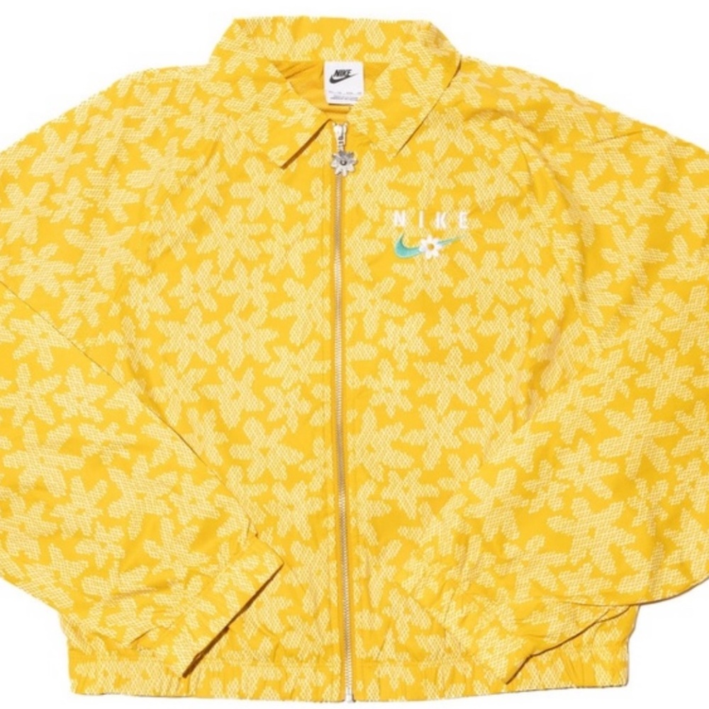 Nike printed yellow daisy flower Women’s jacket, Size XL zip up